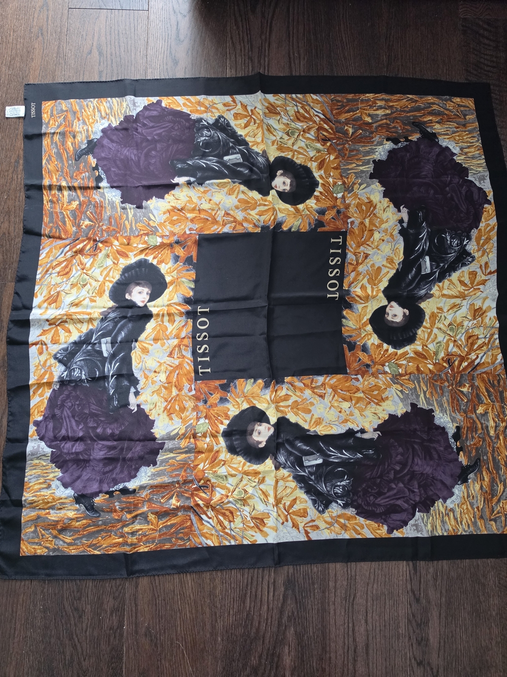 Tissot Silk Scarf - Black, Purple & Gold Leaf Design Musee Des Beaux Arts De Mon